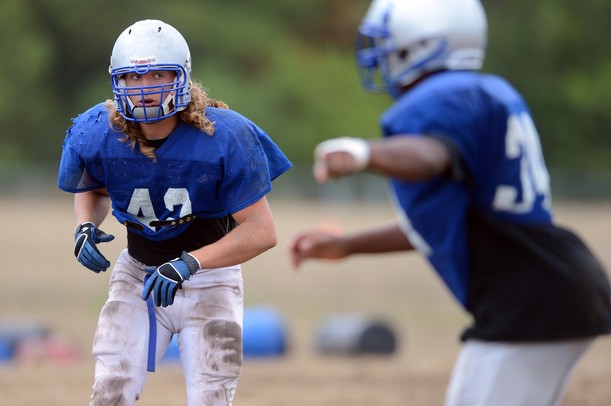 Lincoln senior Bryton Boyle eyes a teammate during a practice at the school on Thursday. Melanie Maxwell I AnnArbor.com